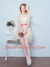 On Sale Mini Length Champagne Dama Dress Scoop Half Sleeves Lace Up