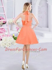 Designer Orange Halter Top Zipper Ruching Dama Dress for Quinceanera Sleeveless