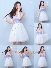 Excellent White Scoop Neckline Appliques Dama Dress for Quinceanera Sleeveless Lace Up