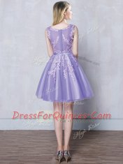 Fabulous Scoop Sleeveless Tulle Quinceanera Court of Honor Dress Appliques and Belt Zipper