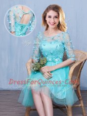 Best Selling Scoop Sleeveless Lace Up Knee Length Lace and Appliques and Bowknot Court Dresses for Sweet 16