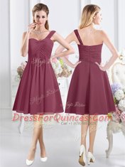 A-line Dama Dress Burgundy Asymmetric Chiffon Sleeveless Knee Length Zipper