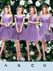 Graceful One Shoulder Sleeveless Mini Length Beading and Appliques and Ruffles and Ruching and Belt and Hand Made Flower Lace Up Court Dresses for Sweet 16 with Lavender
