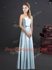 Popular Light Blue Dama Dress for Quinceanera One Shoulder Sleeveless Zipper
