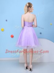 Elegant Lavender Lace Up Court Dresses for Sweet 16 Bowknot Sleeveless Knee Length