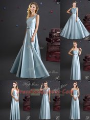 Perfect Square Light Blue Empire Bowknot Quinceanera Dama Dress Zipper Elastic Woven Satin Sleeveless Floor Length