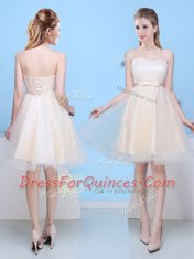 Wonderful Bowknot Quinceanera Court Dresses Champagne Lace Up Sleeveless Knee Length