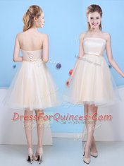 Wonderful Bowknot Quinceanera Court Dresses Champagne Lace Up Sleeveless Knee Length