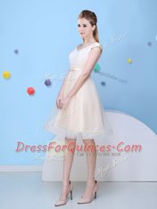 Modest Tulle Cap Sleeves Knee Length Quinceanera Court Dresses and Bowknot