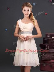 One Shoulder Chiffon Sleeveless Mini Length Quinceanera Court Dresses and Sequins and Ruching