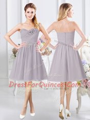 Sweetheart Sleeveless Chiffon Dama Dress for Quinceanera Lace and Ruching and Hand Made Flower Side Zipper