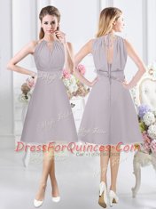 Sweetheart Sleeveless Chiffon Dama Dress for Quinceanera Lace and Ruching and Hand Made Flower Side Zipper