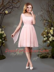 Customized Pink One Shoulder Neckline Beading and Ruching Quinceanera Court Dresses Sleeveless Zipper