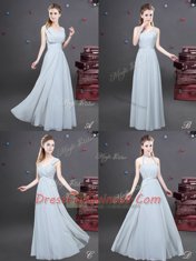 Best Selling One Shoulder Floor Length Grey Quinceanera Court Dresses Chiffon Sleeveless Ruching