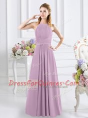 Floor Length Lavender Quinceanera Court Dresses Halter Top Sleeveless Zipper