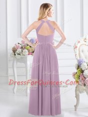 Floor Length Lavender Quinceanera Court Dresses Halter Top Sleeveless Zipper