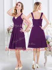 Purple Chiffon Zipper Straps Sleeveless Knee Length Quinceanera Court Dresses Ruching