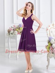 Purple Chiffon Zipper Straps Sleeveless Knee Length Quinceanera Court Dresses Ruching