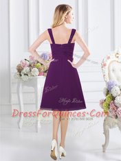 Purple Chiffon Zipper Straps Sleeveless Knee Length Quinceanera Court Dresses Ruching