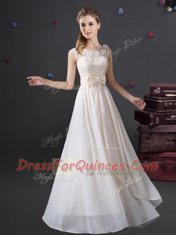 Scoop Floor Length Empire Sleeveless White Court Dresses for Sweet 16 Zipper