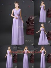 Lavender Sleeveless Floor Length Lace and Appliques and Belt Lace Up Dama Dress for Quinceanera