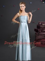 Stylish Elastic Woven Satin Sweetheart Sleeveless Zipper Bowknot Vestidos de Damas in Light Blue