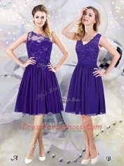 Scoop See Through Knee Length Purple Dama Dress Scalloped Sleeveless Zipper