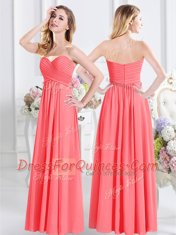 Nice Watermelon Red Chiffon Zipper Sweetheart Sleeveless Floor Length Court Dresses for Sweet 16 Lace and Ruching