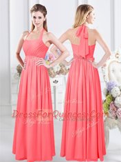 Nice Watermelon Red Chiffon Zipper Sweetheart Sleeveless Floor Length Court Dresses for Sweet 16 Lace and Ruching