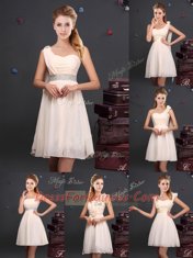 Champagne Zipper One Shoulder Ruching and Hand Made Flower Quinceanera Court Dresses Chiffon Sleeveless