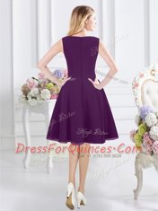 Empire Quinceanera Court of Honor Dress Purple Bateau Chiffon Sleeveless Knee Length Zipper