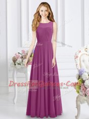 Fuchsia Vestidos de Damas Prom and Party and Wedding Party and For with Ruching Scoop Sleeveless Zipper