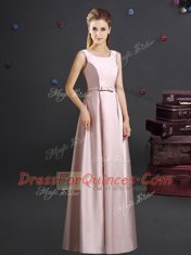 Pink Square Neckline Bowknot Dama Dress Sleeveless Zipper