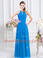 Chiffon Halter Top Sleeveless Zipper Ruching Vestidos de Damas in Baby Blue