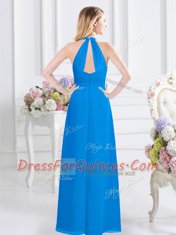 Chiffon Halter Top Sleeveless Zipper Ruching Vestidos de Damas in Baby Blue
