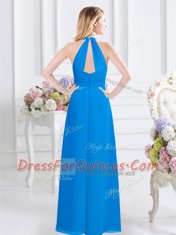 Chiffon Halter Top Sleeveless Zipper Ruching Vestidos de Damas in Baby Blue