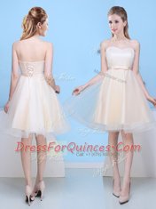 Champagne Tulle Lace Up Sweetheart Sleeveless Knee Length Damas Dress Bowknot