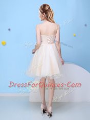 Champagne Tulle Lace Up Sweetheart Sleeveless Knee Length Damas Dress Bowknot