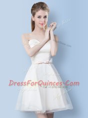 Sleeveless Knee Length Bowknot Lace Up Dama Dress for Quinceanera with White