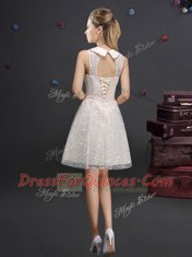 Knee Length Champagne Quinceanera Court of Honor Dress High-neck Sleeveless Lace Up