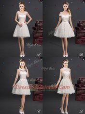 Knee Length Champagne Quinceanera Court of Honor Dress High-neck Sleeveless Lace Up
