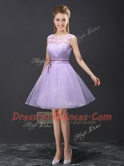 Scoop Organza Sleeveless Mini Length Vestidos de Damas and Lace
