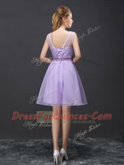 Scoop Organza Sleeveless Mini Length Vestidos de Damas and Lace