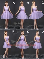 Scoop Organza Sleeveless Mini Length Vestidos de Damas and Lace
