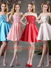 Red and Baby Blue and Champagne Lace Up Quinceanera Court Dresses Appliques and Bowknot Sleeveless Mini Length