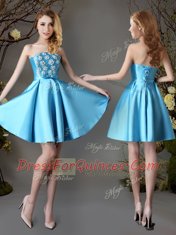 Red and Baby Blue and Champagne Lace Up Quinceanera Court Dresses Appliques and Bowknot Sleeveless Mini Length