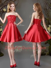Red and Baby Blue and Champagne Lace Up Quinceanera Court Dresses Appliques and Bowknot Sleeveless Mini Length
