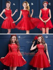 Sophisticated Red Scoop Neckline Lace and Appliques Dama Dress for Quinceanera Sleeveless Lace Up