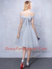 Fancy Short Sleeves Off The Shoulder Sleeveless Tulle Quinceanera Court of Honor Dress Lace and Appliques and Belt Lace Up