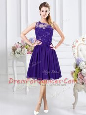 Scoop Knee Length Empire Sleeveless Purple Quinceanera Court Dresses Zipper